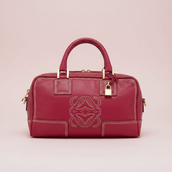 Loewe Amazona Leather Boston Bag in Pink