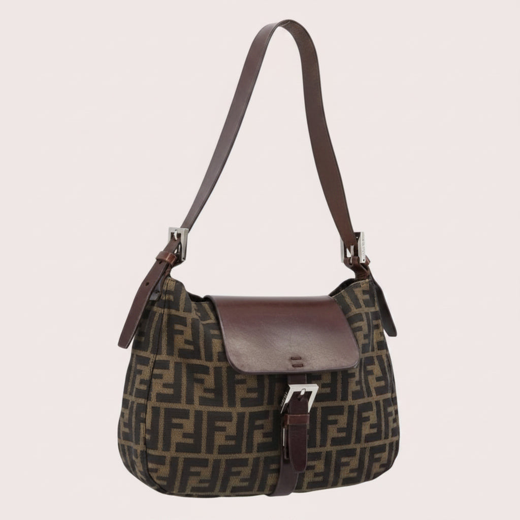 Fendi Brown Zucca Canvas Flap Shoulder Bag