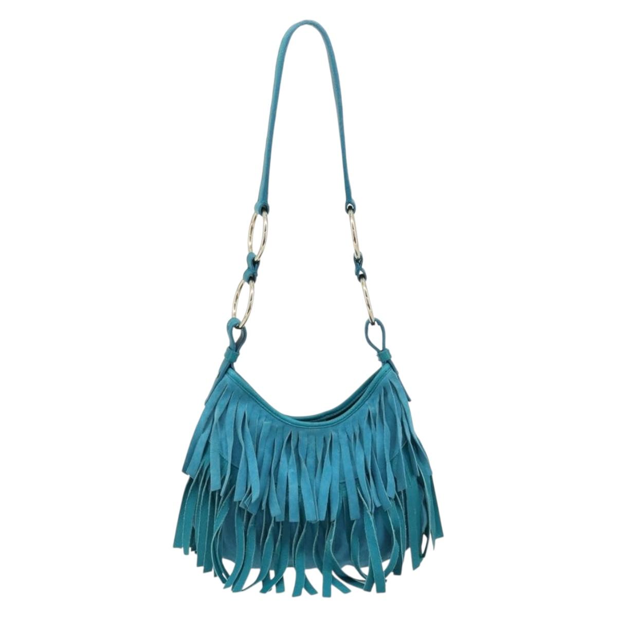 Yves Saint Laurent YSL Turquoise Suede Fringe Shoulder Bag