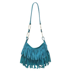 Yves Saint Laurent YSL Turquoise Suede Fringe Shoulder Bag