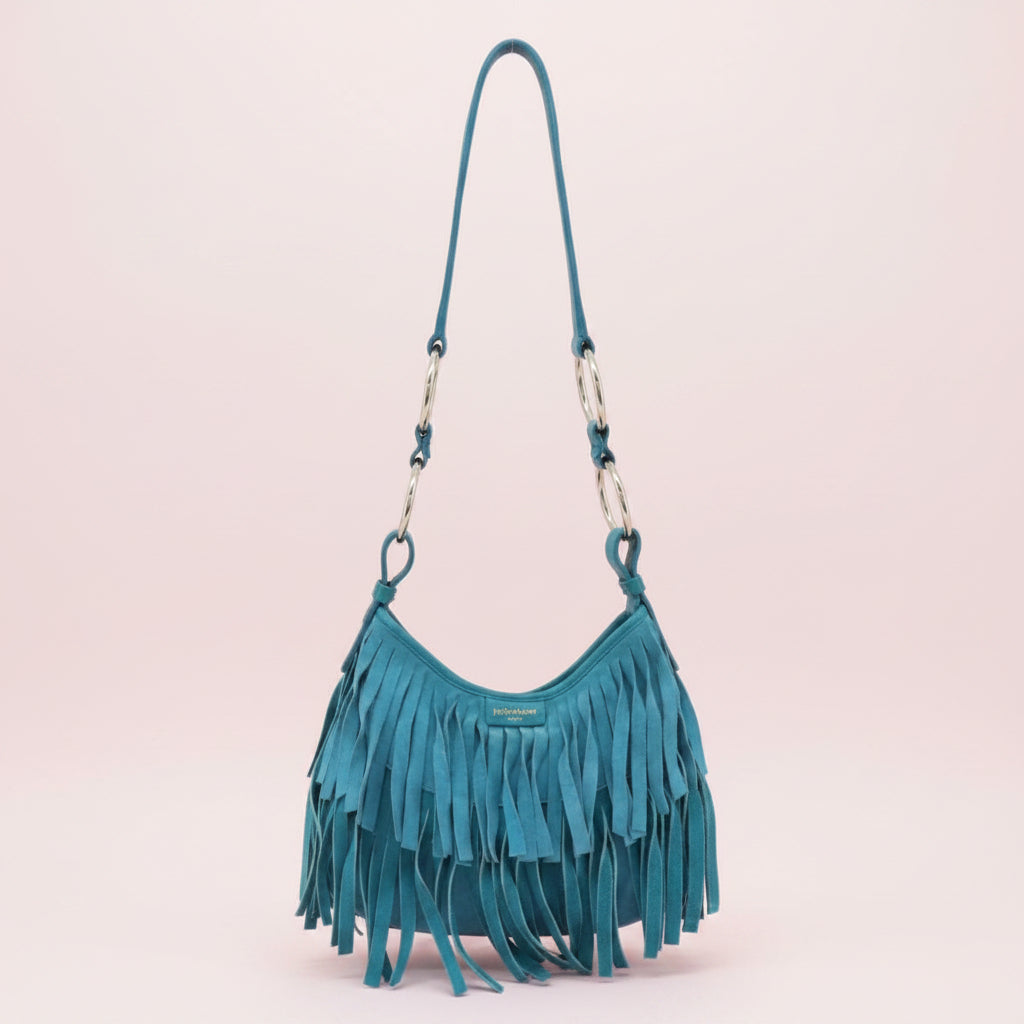 Yves Saint Laurent YSL Turquoise Suede Fringe Shoulder Bag