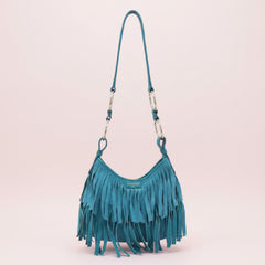 Yves Saint Laurent YSL Turquoise Suede Fringe Shoulder Bag