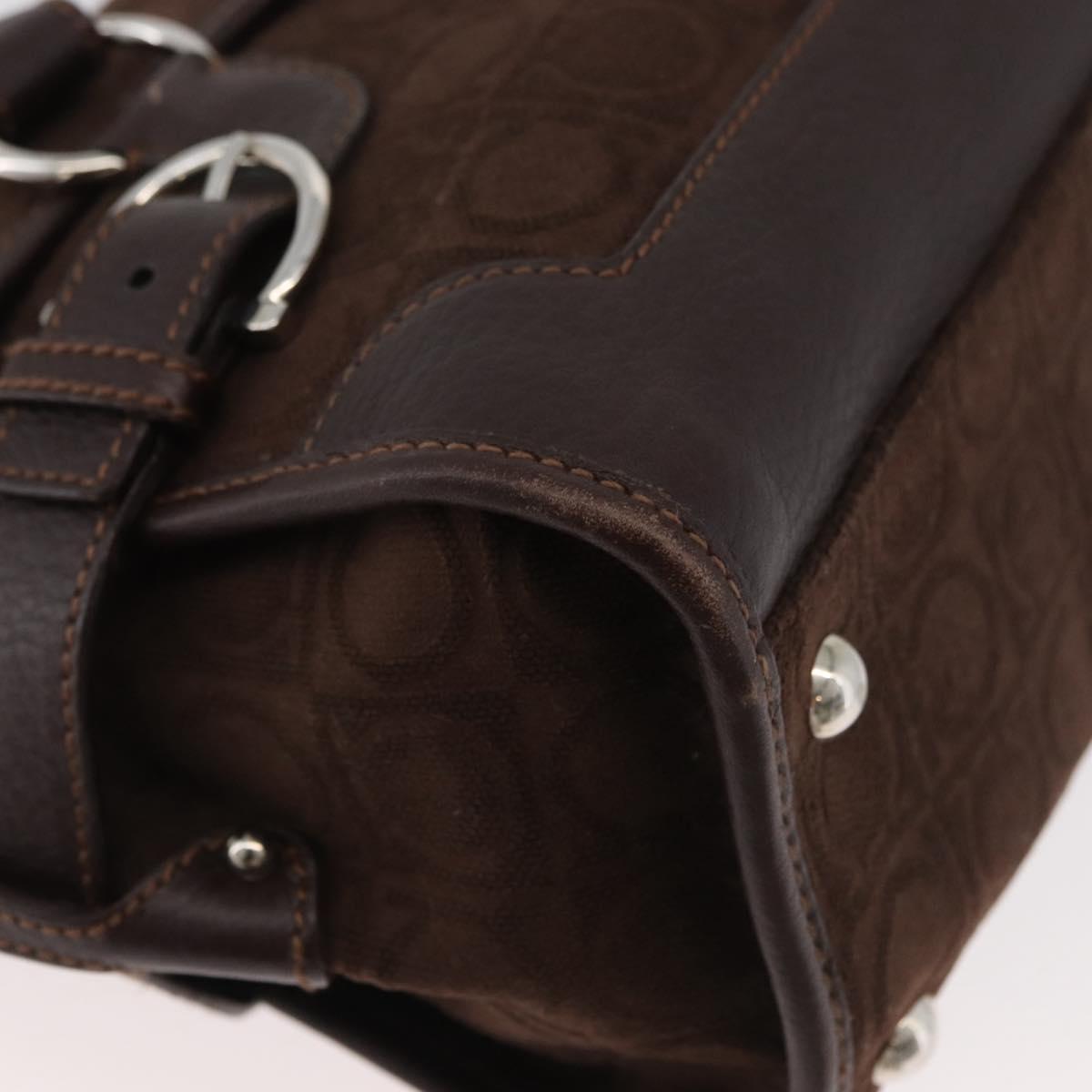 Salvatore Ferragamo Gancini Monogram Shoulder Bag Brown Suede