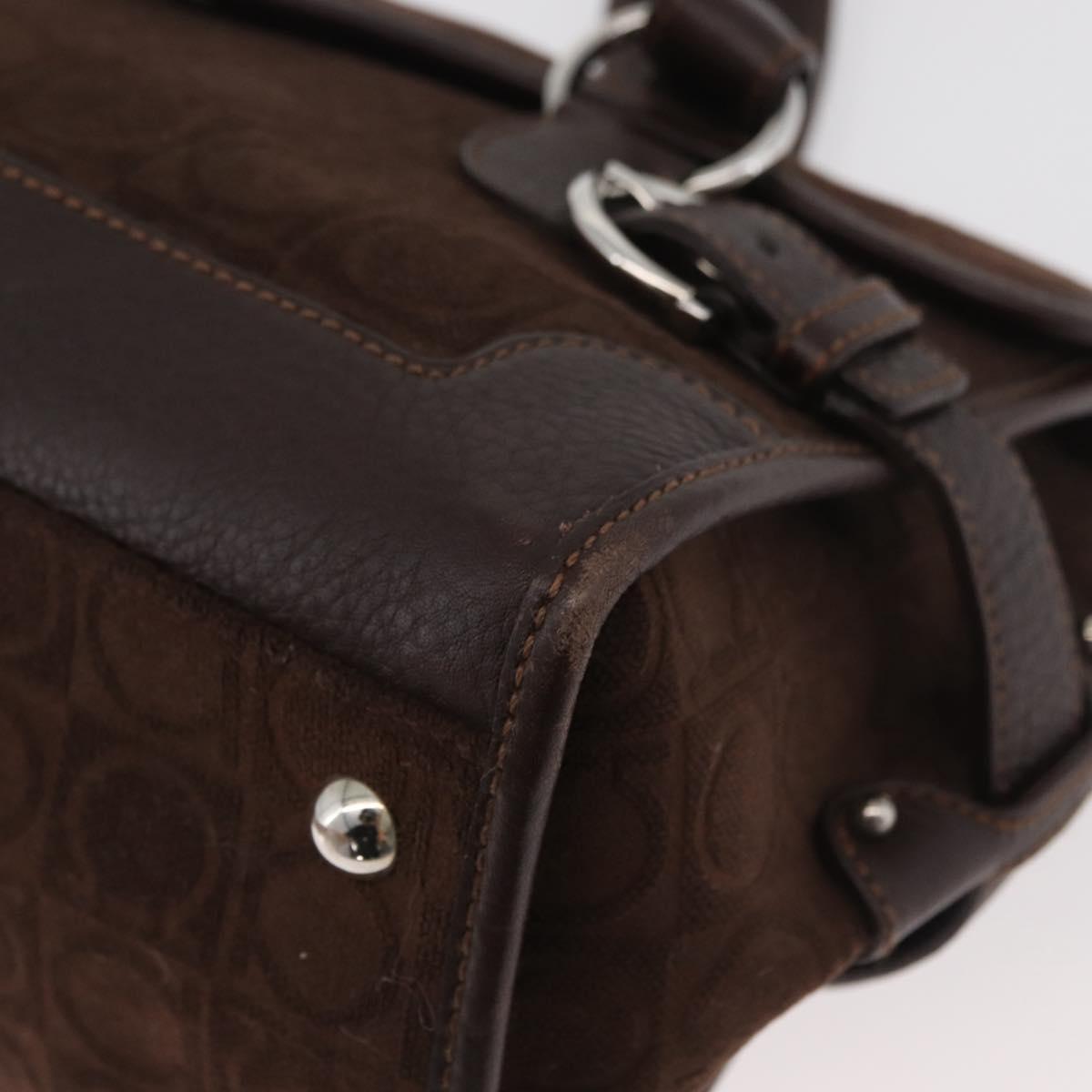 Salvatore Ferragamo Gancini Monogram Shoulder Bag Brown Suede
