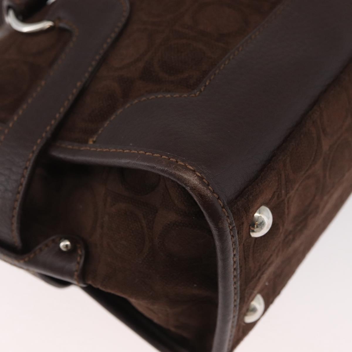 Salvatore Ferragamo Gancini Monogram Shoulder Bag Brown Suede