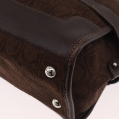 Salvatore Ferragamo Gancini Monogram Shoulder Bag Brown Suede