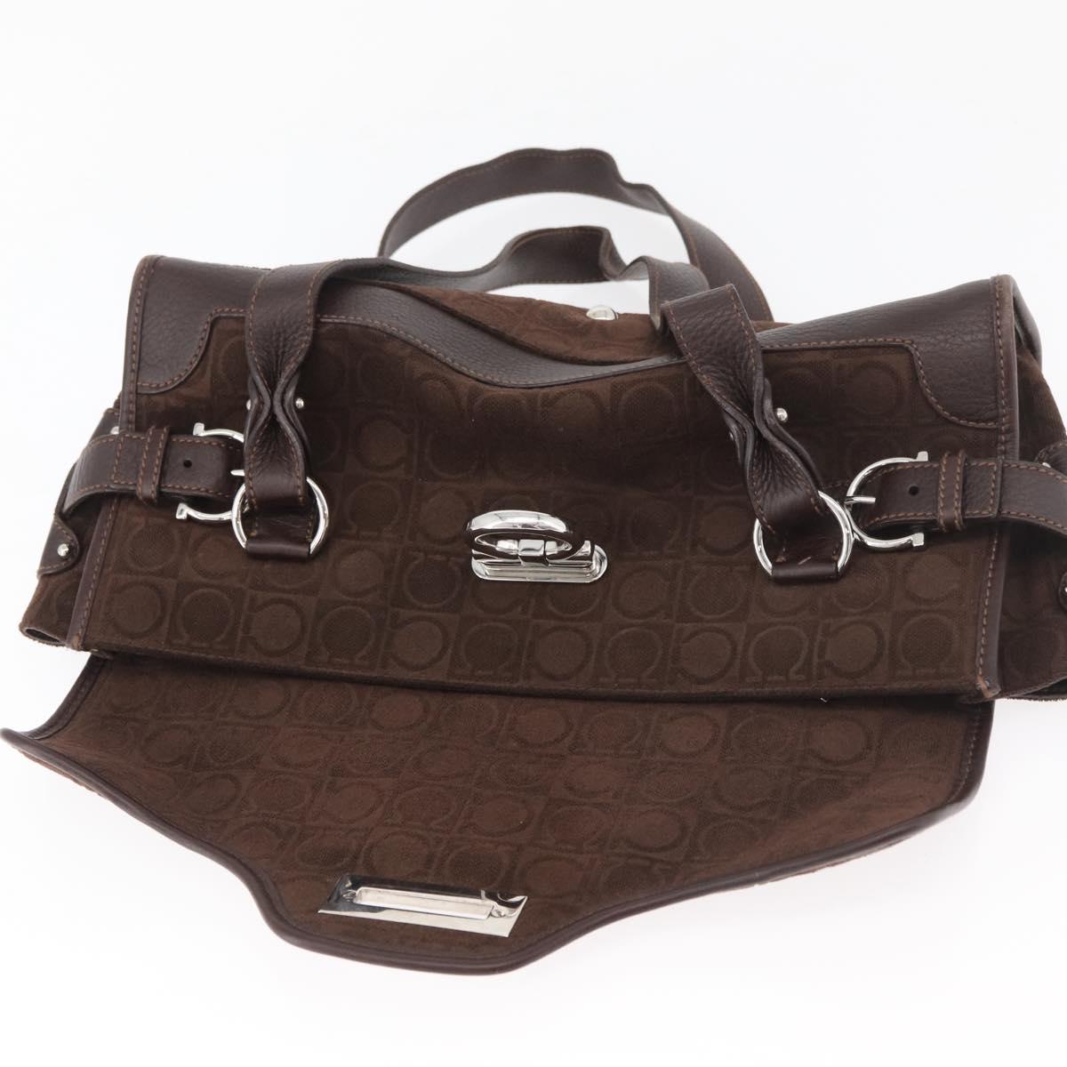 Salvatore Ferragamo Gancini Monogram Shoulder Bag Brown Suede