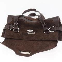 Salvatore Ferragamo Gancini Monogram Shoulder Bag Brown Suede