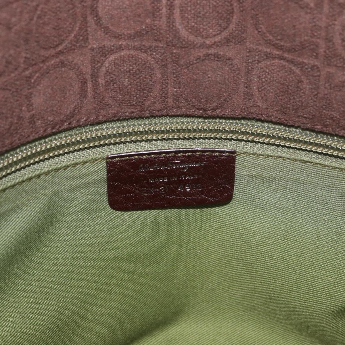 Salvatore Ferragamo Gancini Monogram Shoulder Bag Brown Suede