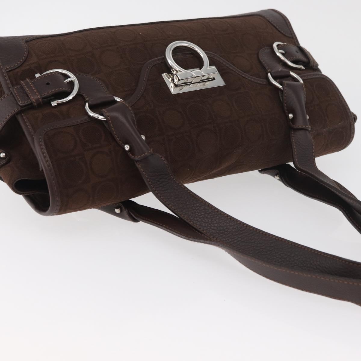 Salvatore Ferragamo Gancini Monogram Shoulder Bag Brown Suede