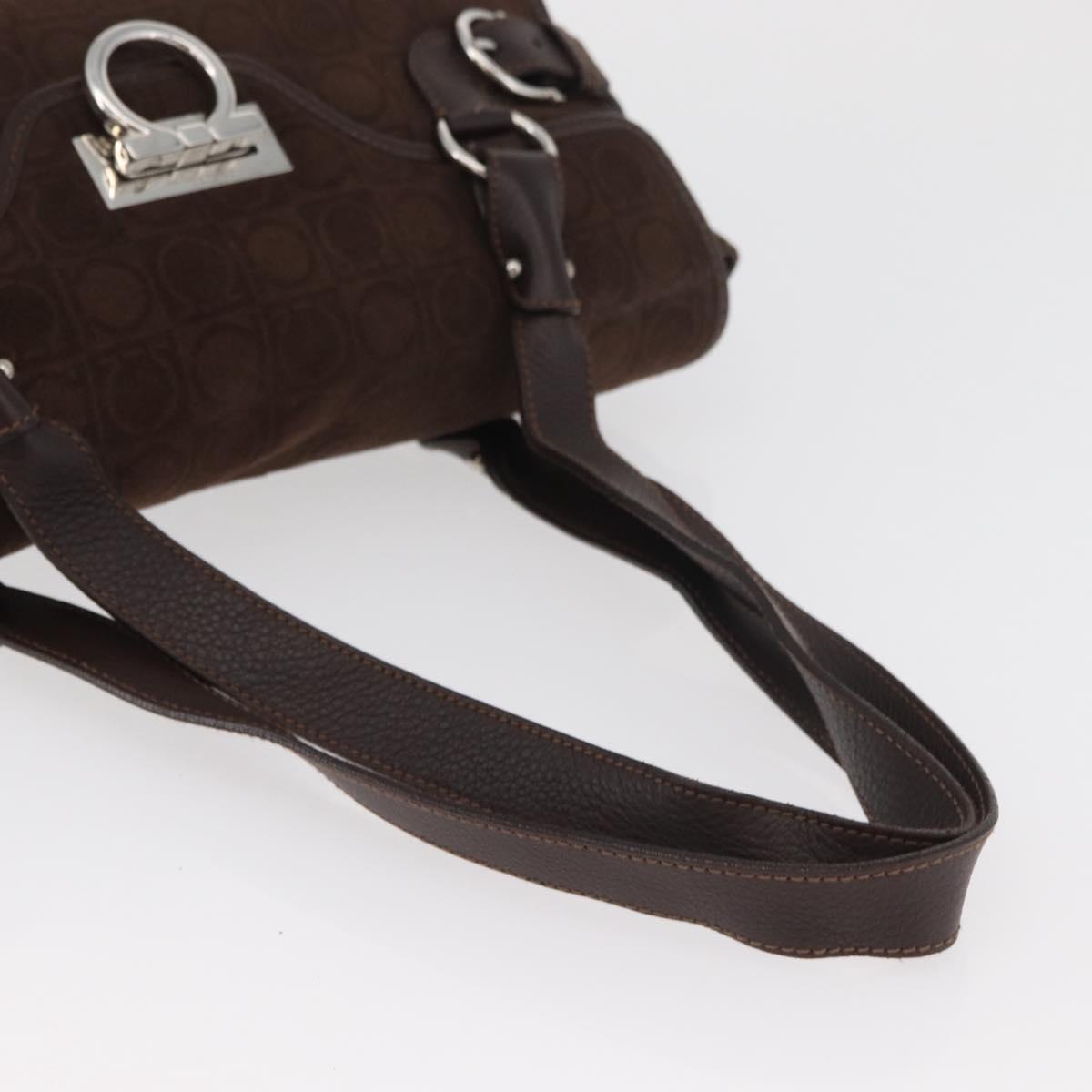 Salvatore Ferragamo Gancini Monogram Shoulder Bag Brown Suede