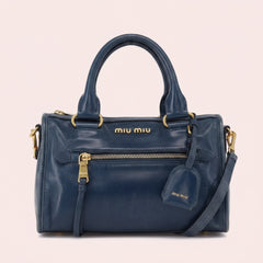 Miu Miu Vitello Lux Bauletto Bag Navy