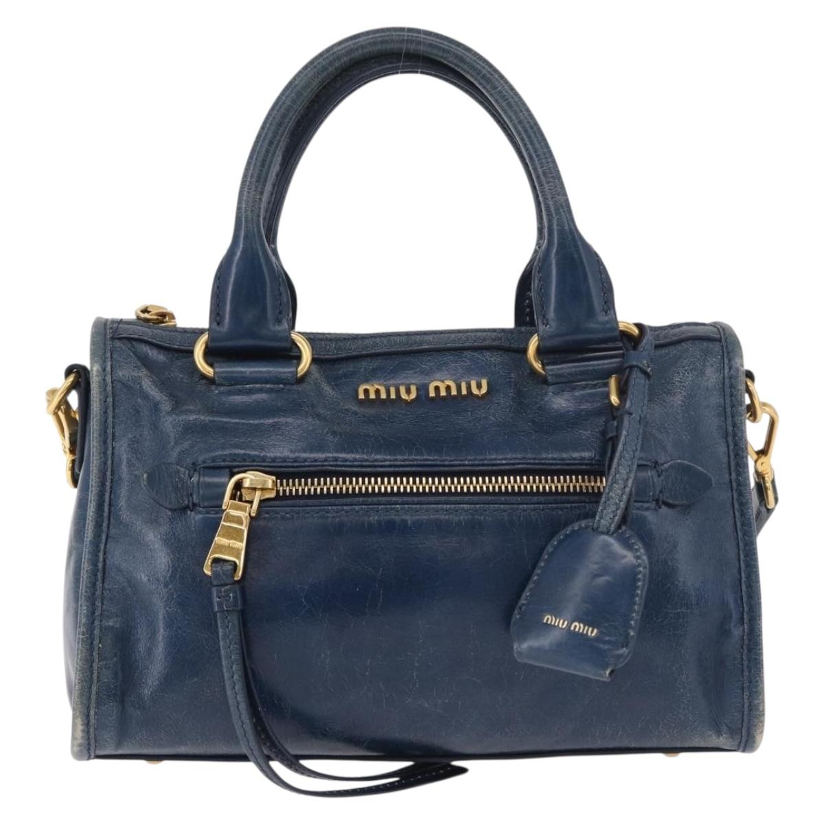 Miu Miu Vitello Lux Bauletto Bag Navy