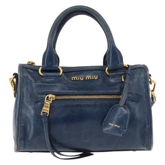 Miu Miu Vitello Lux Bauletto Bag Navy