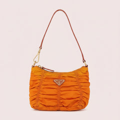 Prada Gathered Shoulder Bag Nylon Orange