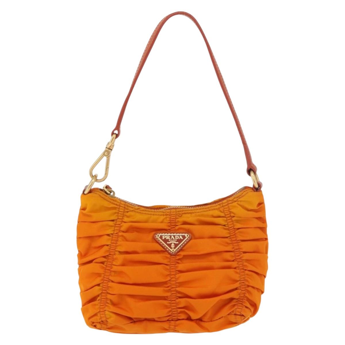 Prada Gathered Shoulder Bag Nylon Orange