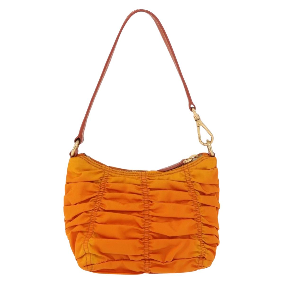Prada Gathered Shoulder Bag Nylon Orange