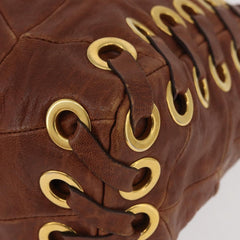 Miu Miu Brown Matelasse Leather Grommet Tote