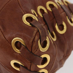 Miu Miu Brown Matelasse Leather Grommet Tote