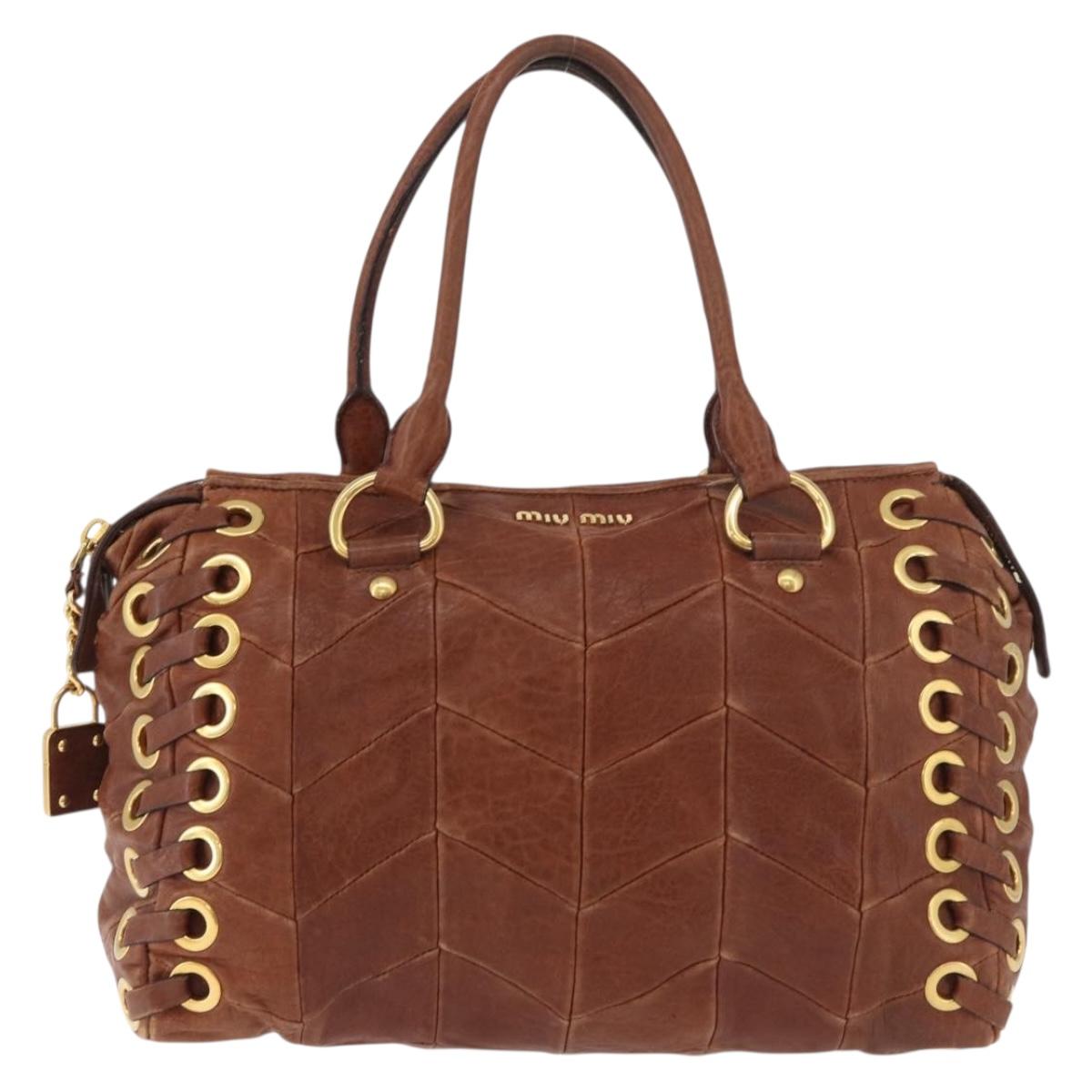 Miu Miu Brown Matelasse Leather Grommet Tote