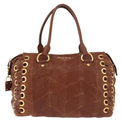 Miu Miu Brown Matelasse Leather Grommet Tote