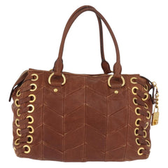 Miu Miu Brown Matelasse Leather Grommet Tote