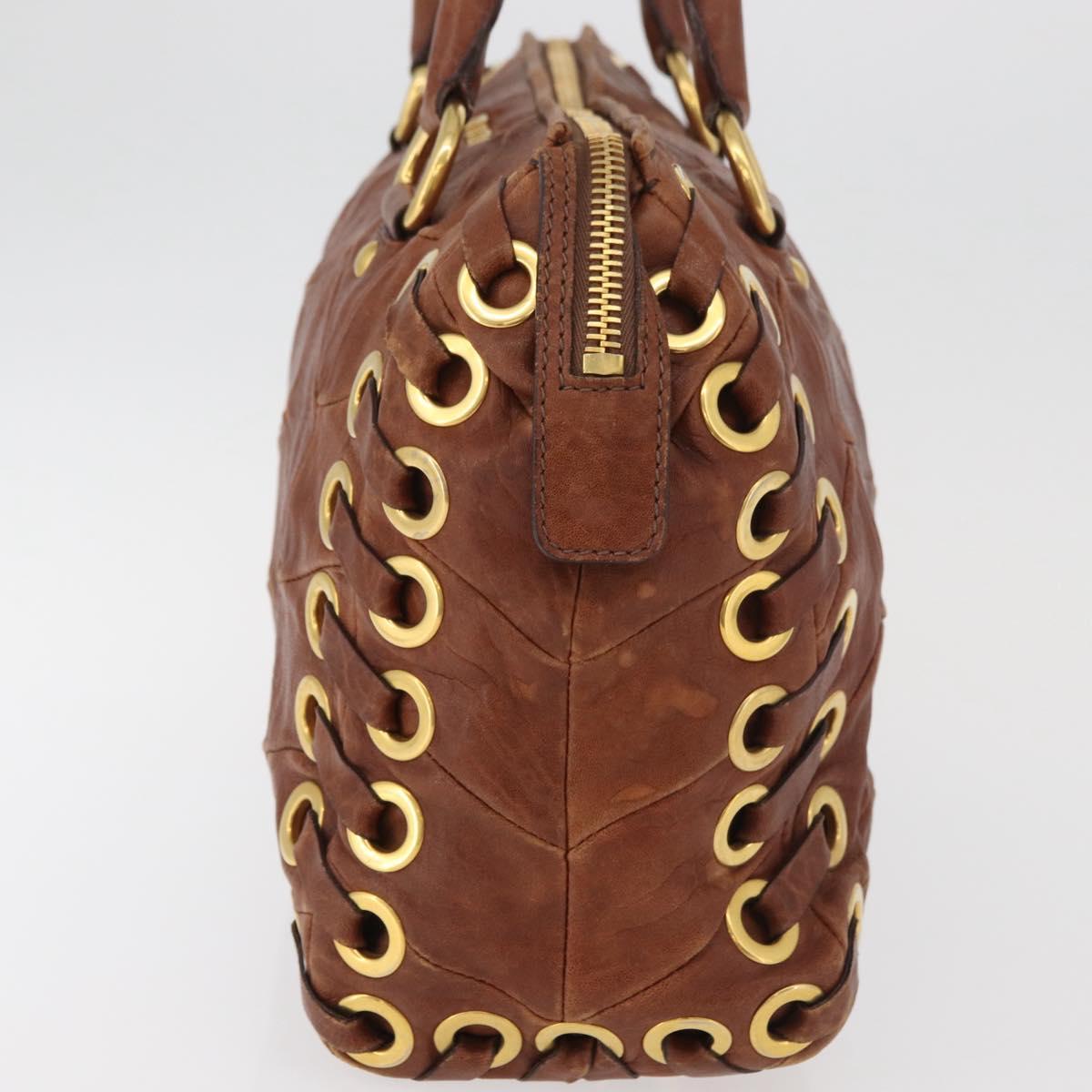 Miu Miu Brown Matelasse Leather Grommet Tote