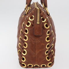 Miu Miu Brown Matelasse Leather Grommet Tote