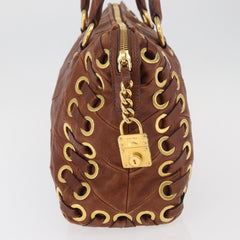 Miu Miu Brown Matelasse Leather Grommet Tote