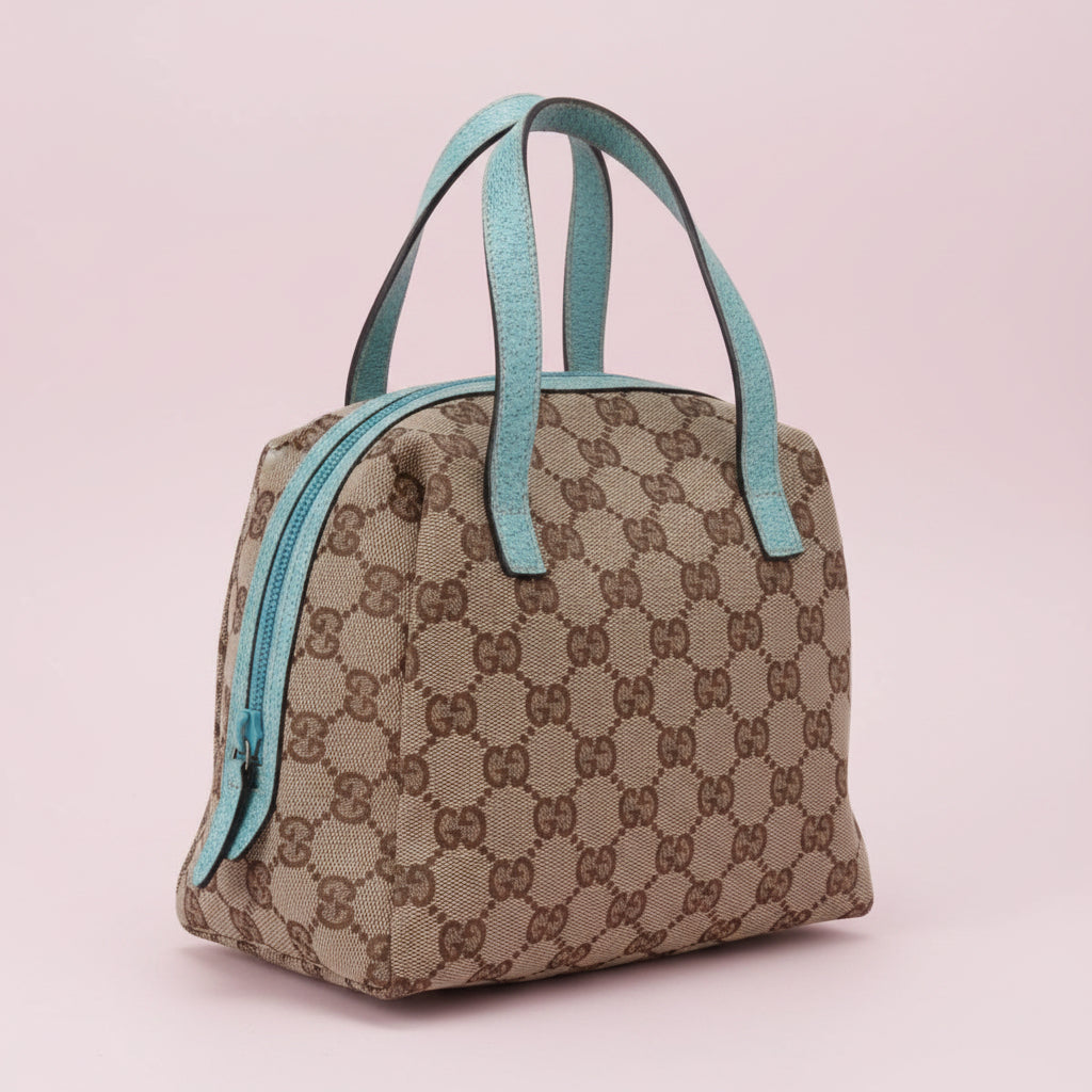 Gucci GG Monogram & Teal Canvas Top Handle Bag