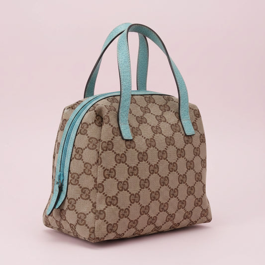 Gucci GG Monogram & Teal Canvas Top Handle Bag