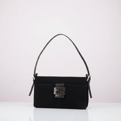 Fendi Mamma Baguette Shoulder Bag Suede Black