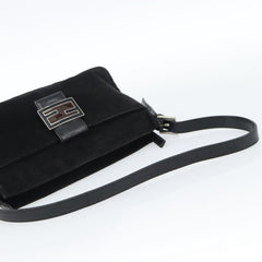 Fendi Mamma Baguette Shoulder Bag Suede Black