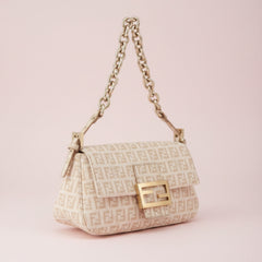Fendi Zucchino Beige Canvas Chain Mamma Baguette