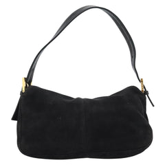 Fendi Black Suede Baguette Shoulder Bag with Red FF Hardware