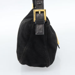 Fendi Black Suede Baguette Shoulder Bag with Red FF Hardware