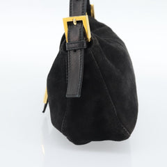 Fendi Black Suede Baguette Shoulder Bag with Red FF Hardware