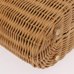 Salvatore Ferragamo Gancini Basket Bag Hand Bag Rattan Brown Gold Auth 185663V