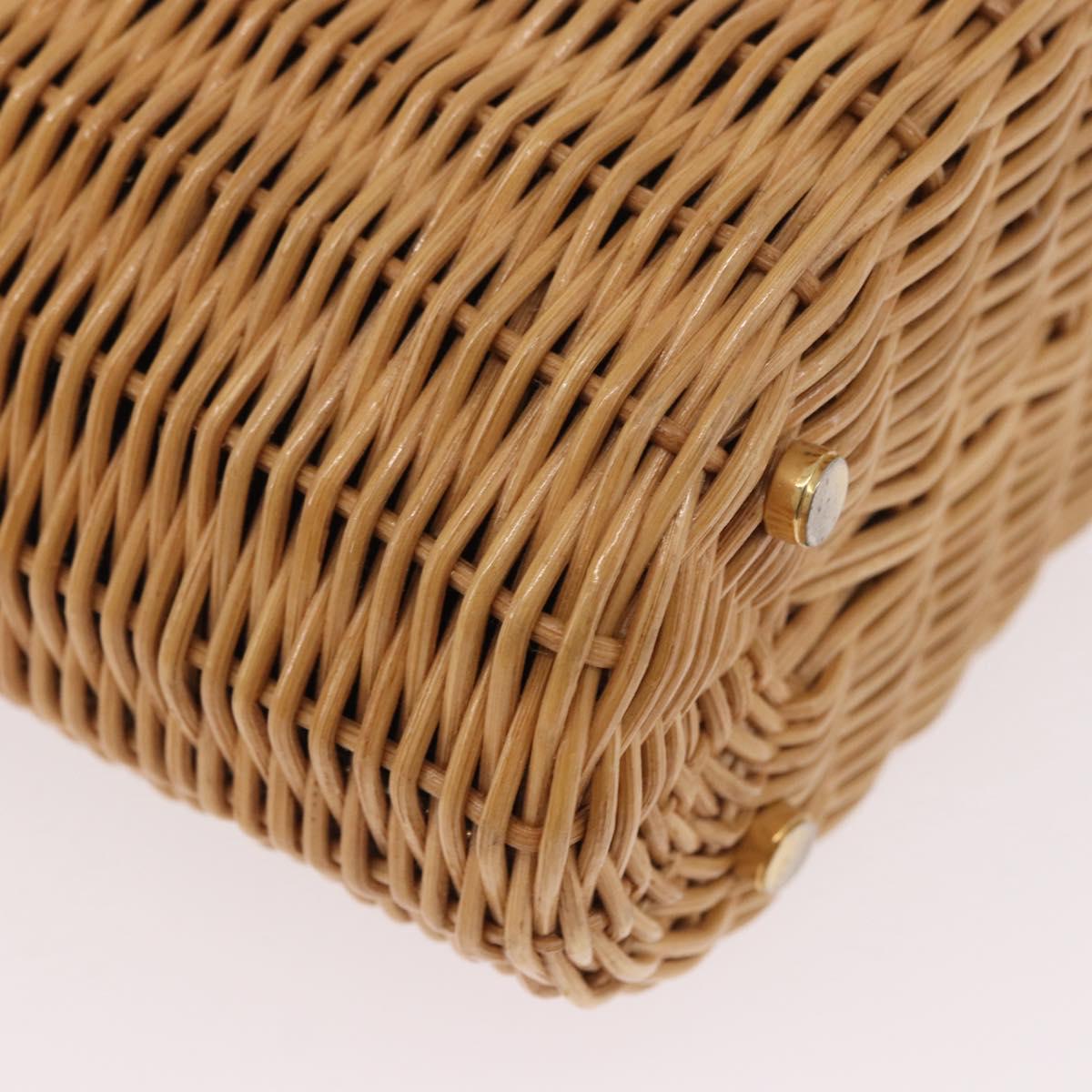 Salvatore Ferragamo Gancini Basket Bag Hand Bag Rattan Brown Gold Auth 185663V
