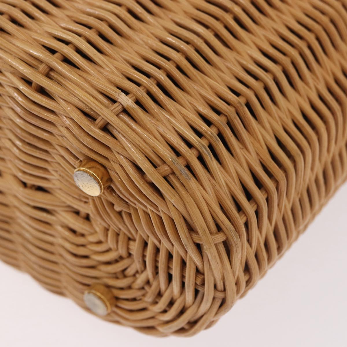 Salvatore Ferragamo Gancini Basket Bag Hand Bag Rattan Brown Gold Auth 185663V