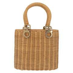 Salvatore Ferragamo Gancini Basket Bag Hand Bag Rattan Brown Gold Auth 185663V