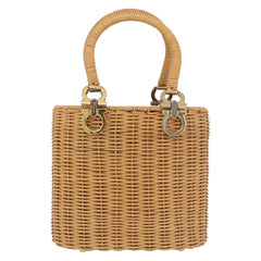 Salvatore Ferragamo Gancini Basket Bag Hand Bag Rattan Brown Gold Auth 185663V