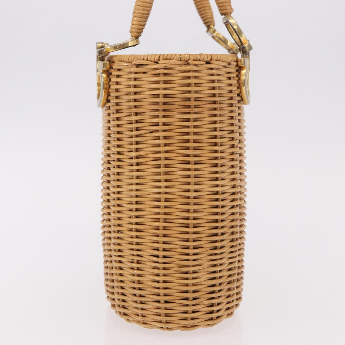 Salvatore Ferragamo Gancini Basket Bag Hand Bag Rattan Brown Gold Auth 185663V