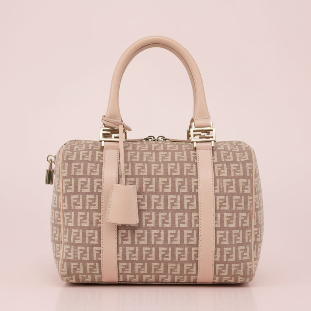 Fendi Pink Zucchino Canvas Forever Bauletto Mini Boston Bag