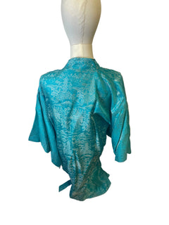 Turquoise Blue Patterned Robe with White Ties - back
