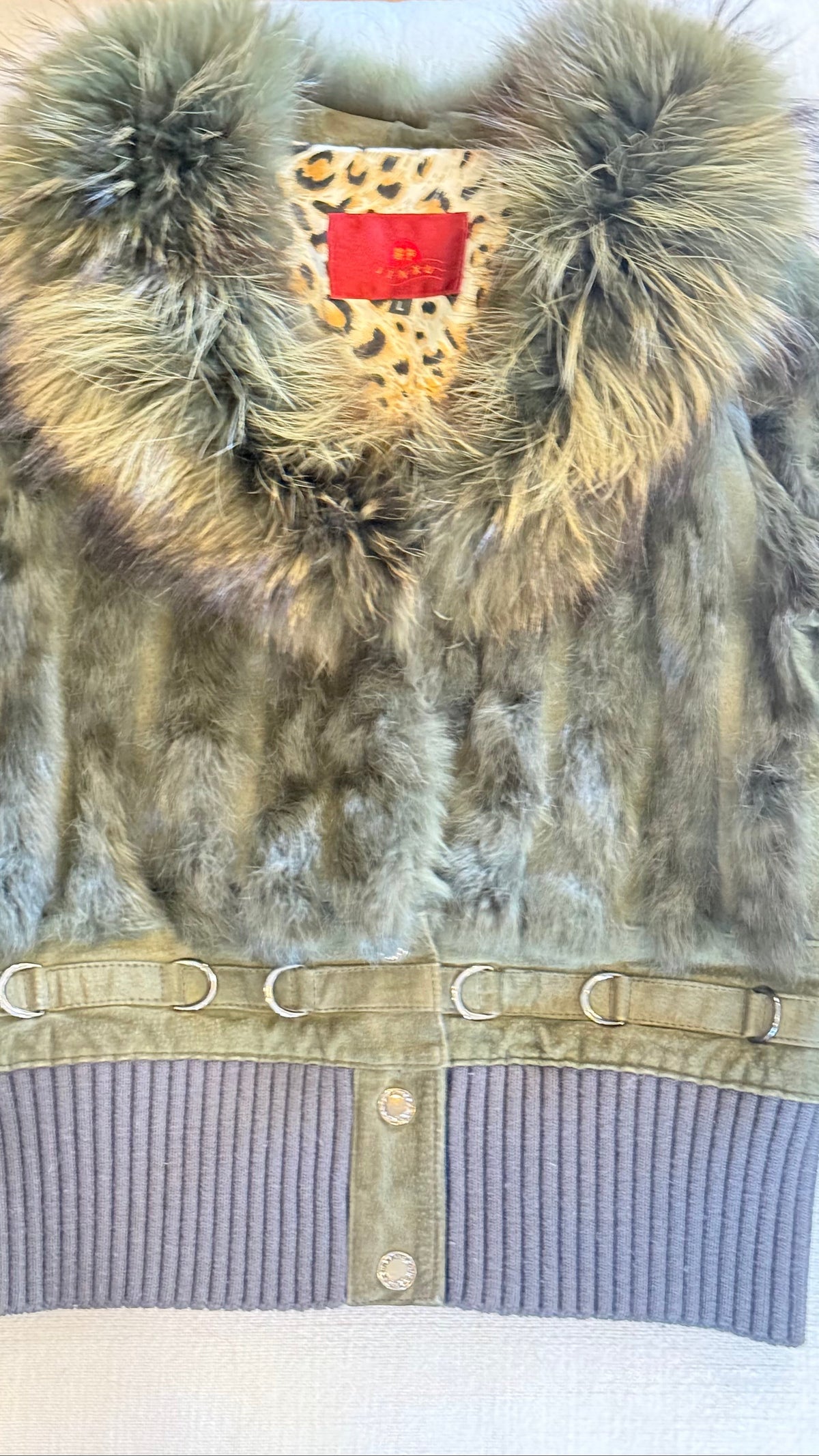 Olive Green Fur Trim Cropped Jacket with D-Ring Details Outerwear