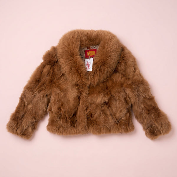 Golden brown fox fur jacket - front