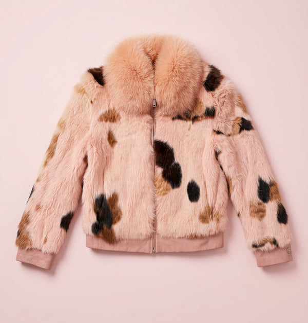 Pink spotted fur jacket - front alternate