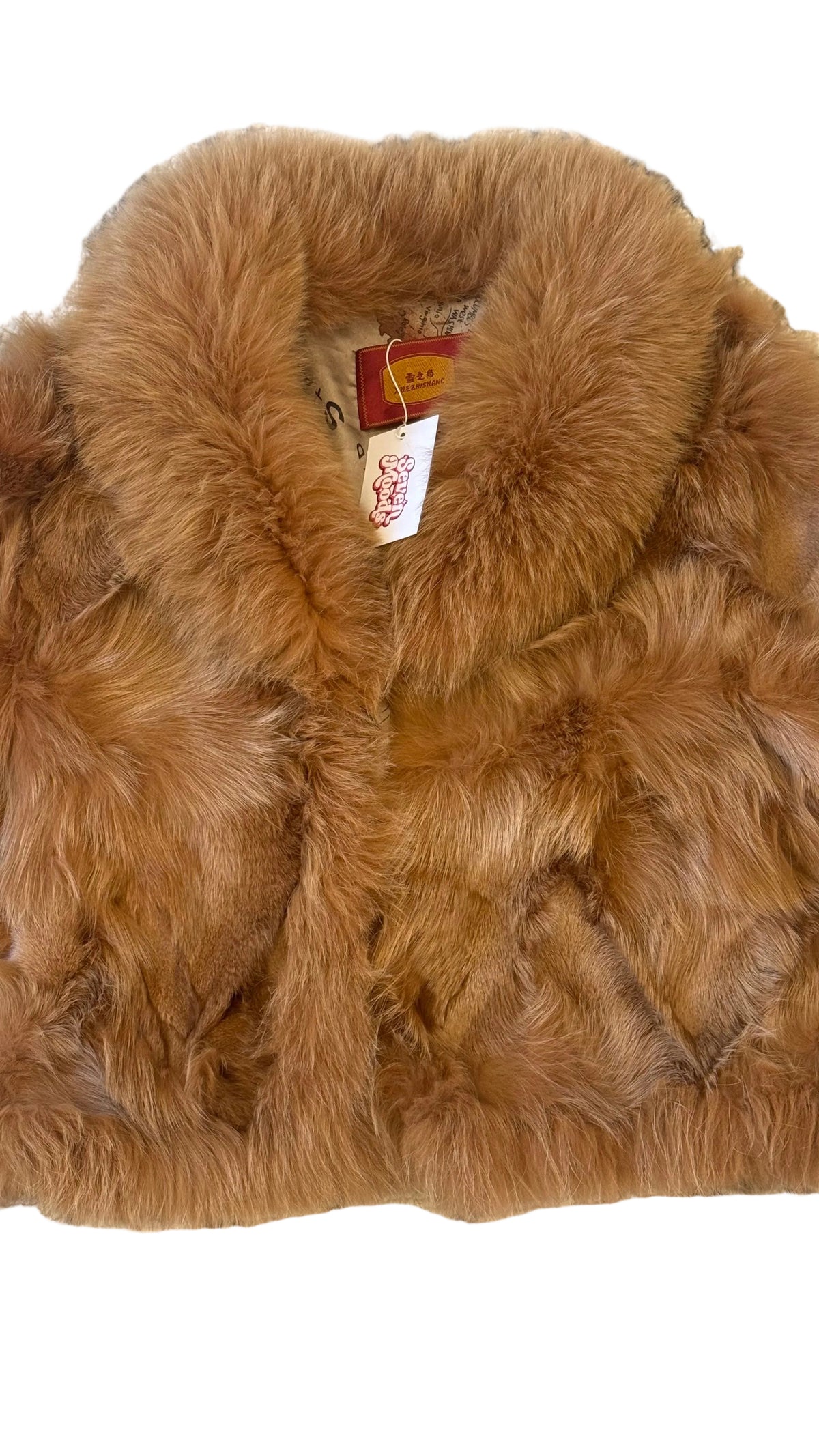 Golden brown fox fur jacket - collar detail