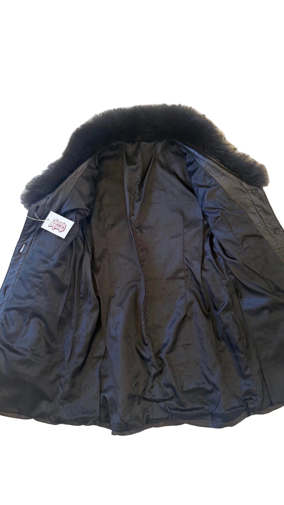 Dark Brown Leather Fur-Trimmed Coat - lining